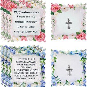 Mini Prayer Quilts Set 8 Cotton Floral Bible Verse Pocket Christian Gift